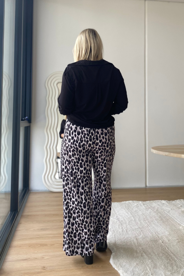 Alexa Bamboo Wide Leg Pant - Grey Leopard