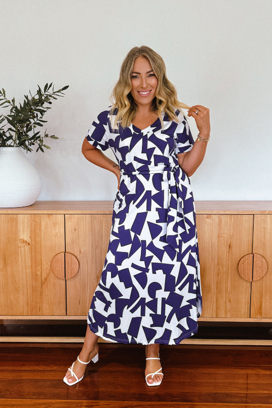 Bella Bamboo Tee Dress - Navy Abstract