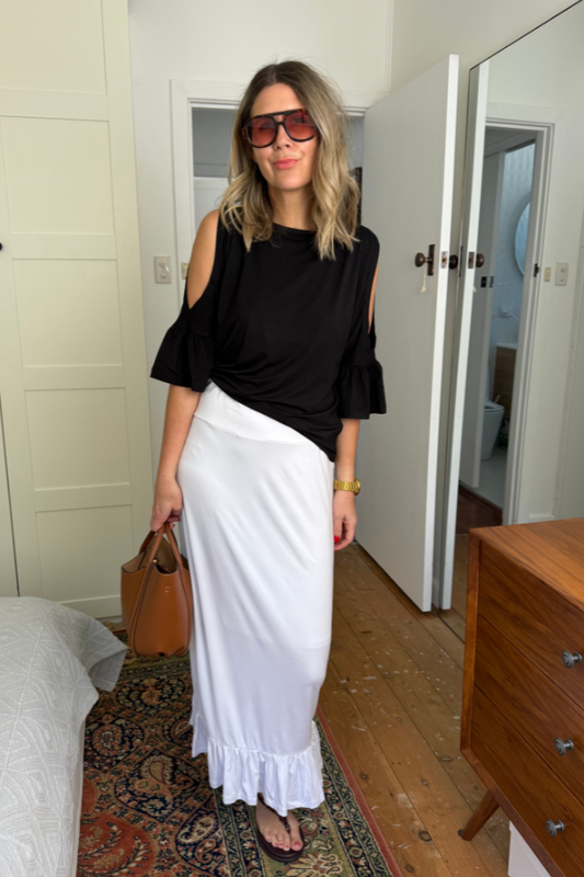 Phoebe Bamboo Maxi Frill Skirt - White
