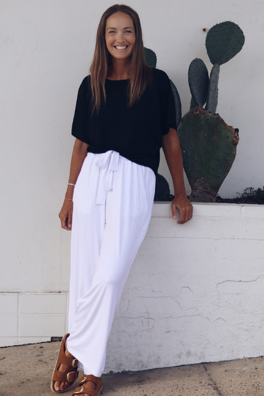 Alexa Bamboo Wide Leg Pant - White