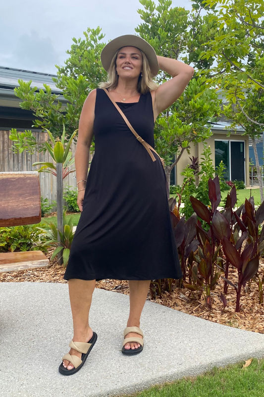Katie Bamboo Midi Dress - Black