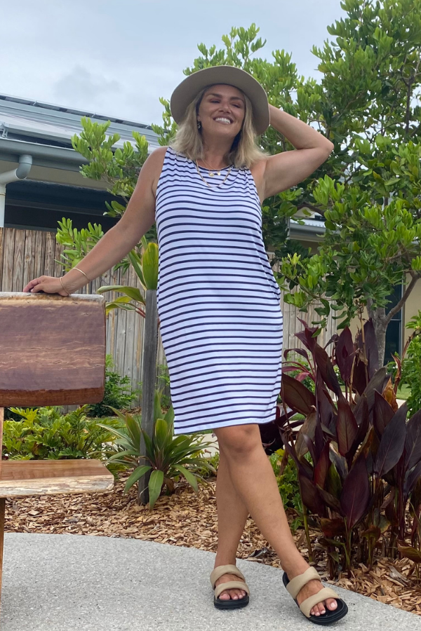 Athena Bamboo Dress - Navy Stripe