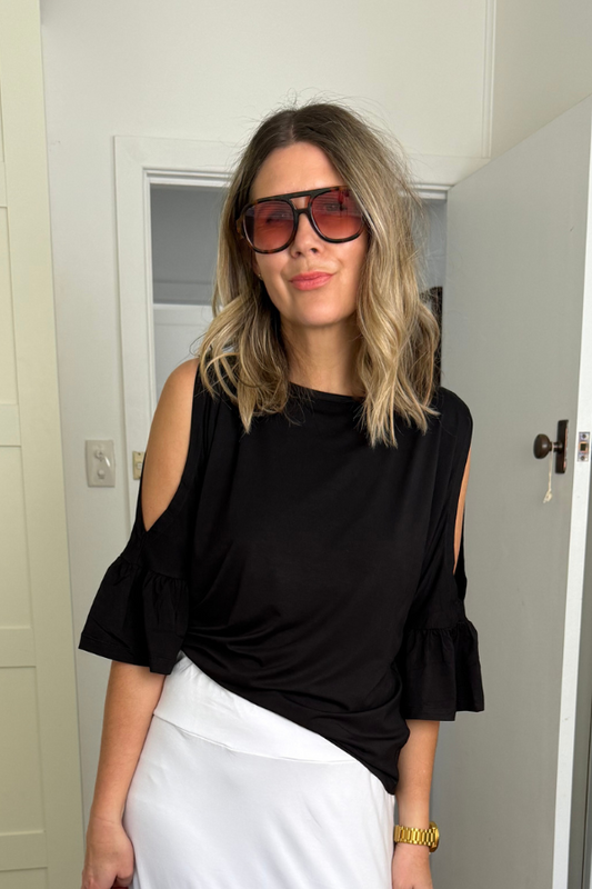 Sofia Bamboo Cold Shoulder Top - Black