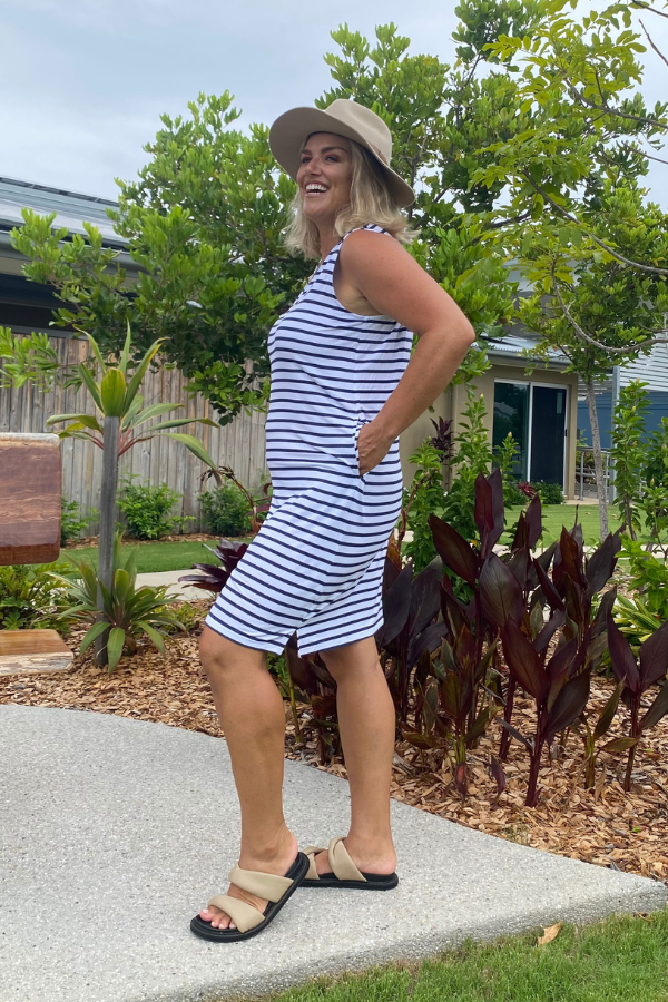 Athena Bamboo Dress - Navy Stripe