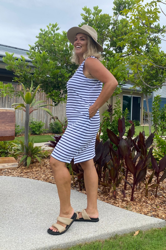 Athena Bamboo Dress - Navy Stripe