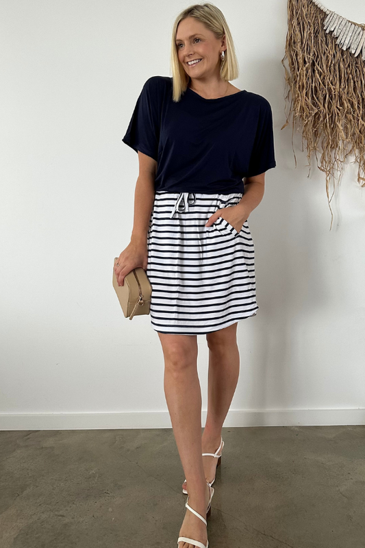 Thalia Bamboo Skirt - Navy Stripe
