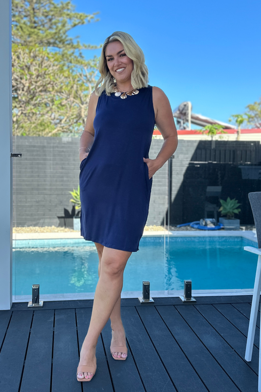 Athena Bamboo Dress - Navy