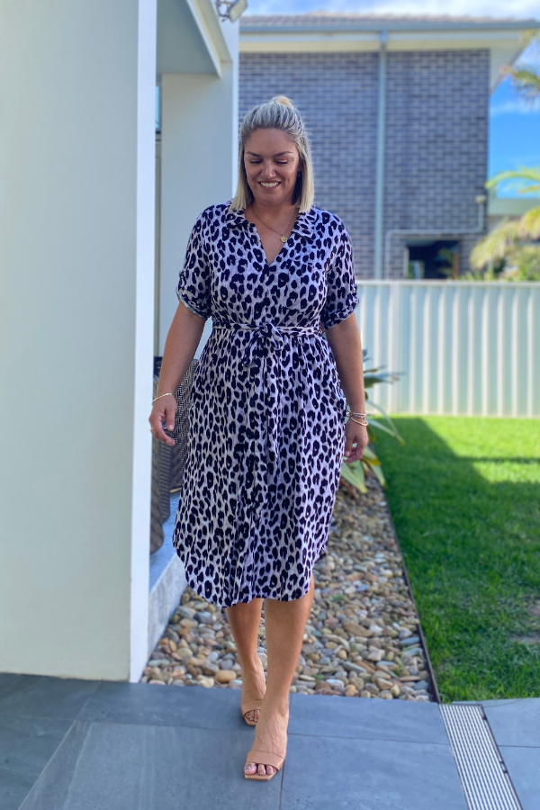 Tyla Bamboo Shirt Dress - Grey Leopard