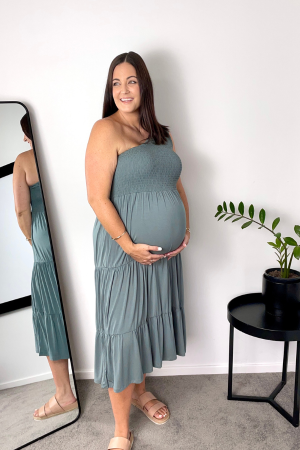 IVY ONE SHOULDER BAMBOO DRESS - SAGE