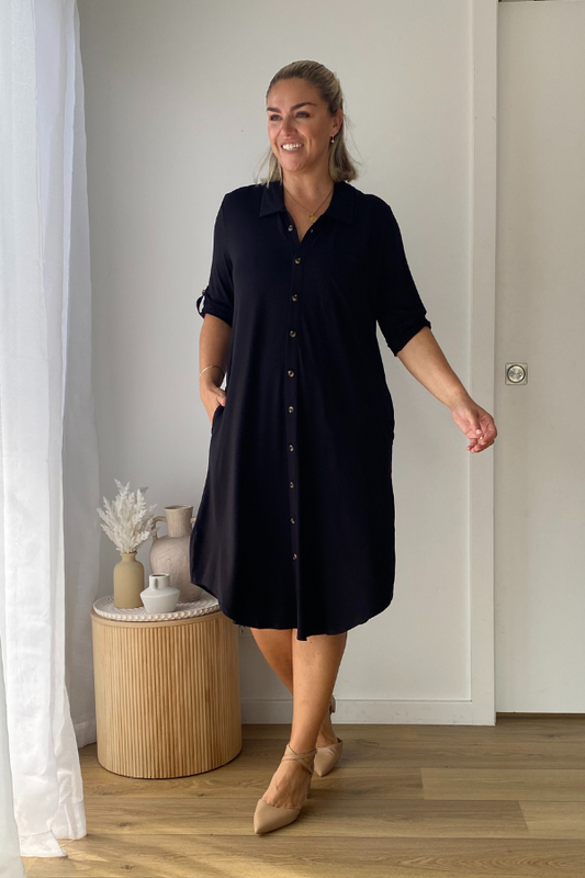 Tyla Bamboo Shirt Dress - Black
