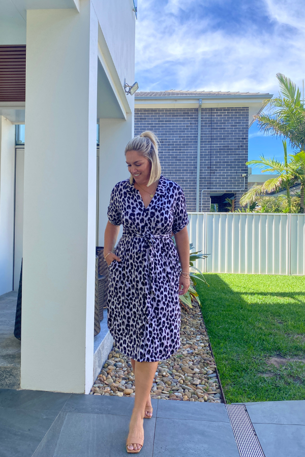 Tyla Bamboo Shirt Dress - Grey Leopard