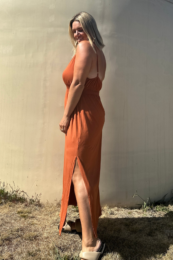 STELLA MAXI BAMBOO DRESS - RUST