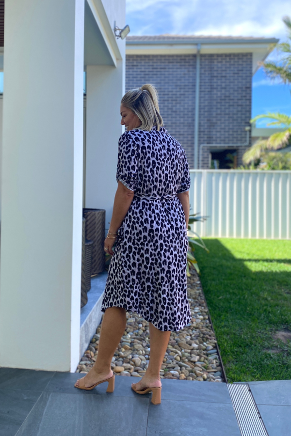 Tyla Bamboo Shirt Dress - Grey Leopard