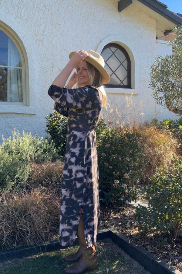 Ember Bamboo Dress (Bracelet sleeve) - Espresso Leopard