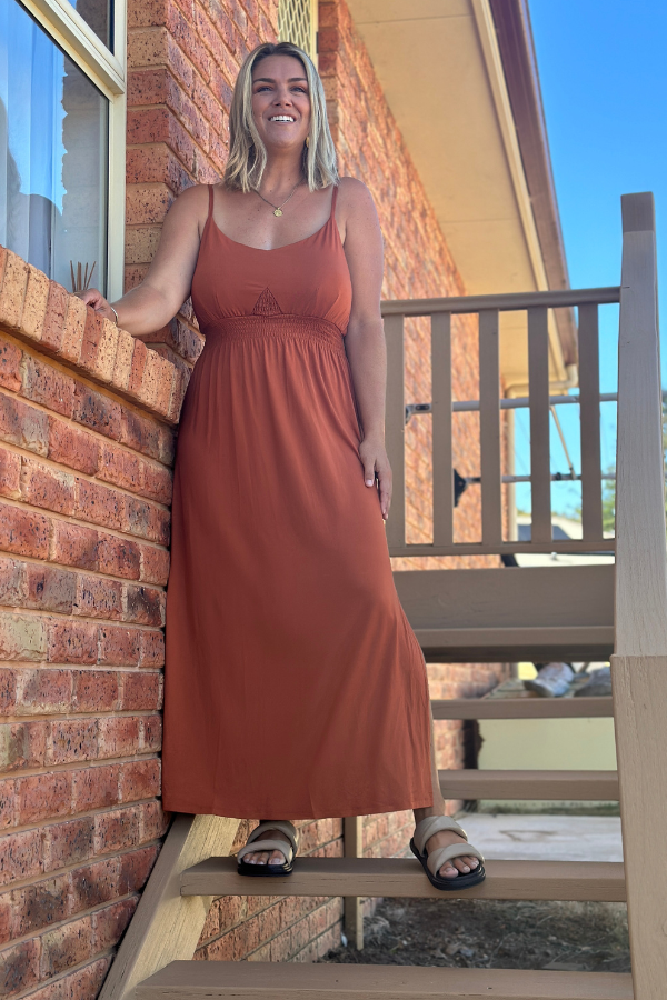 STELLA MAXI BAMBOO DRESS - RUST