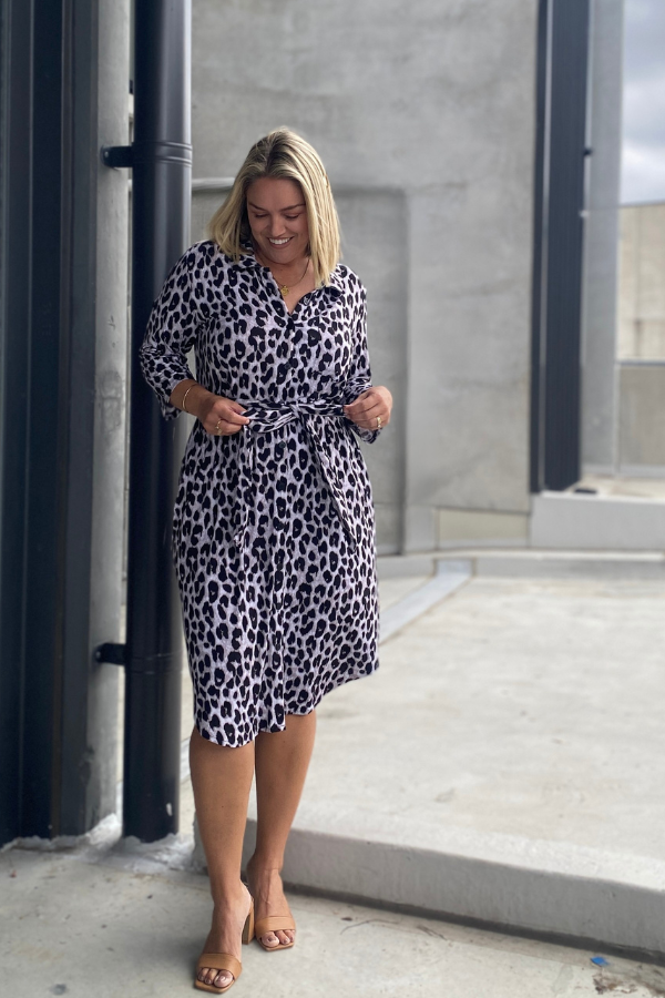 Tyla Bamboo Shirt Dress - Grey Leopard