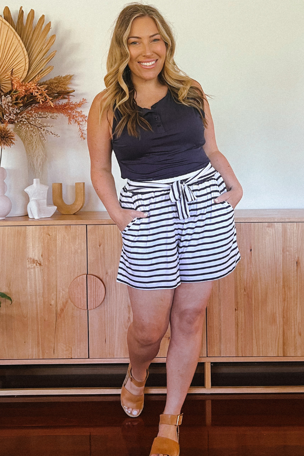 Tiffany Bamboo Shorts - Santorini Stripe