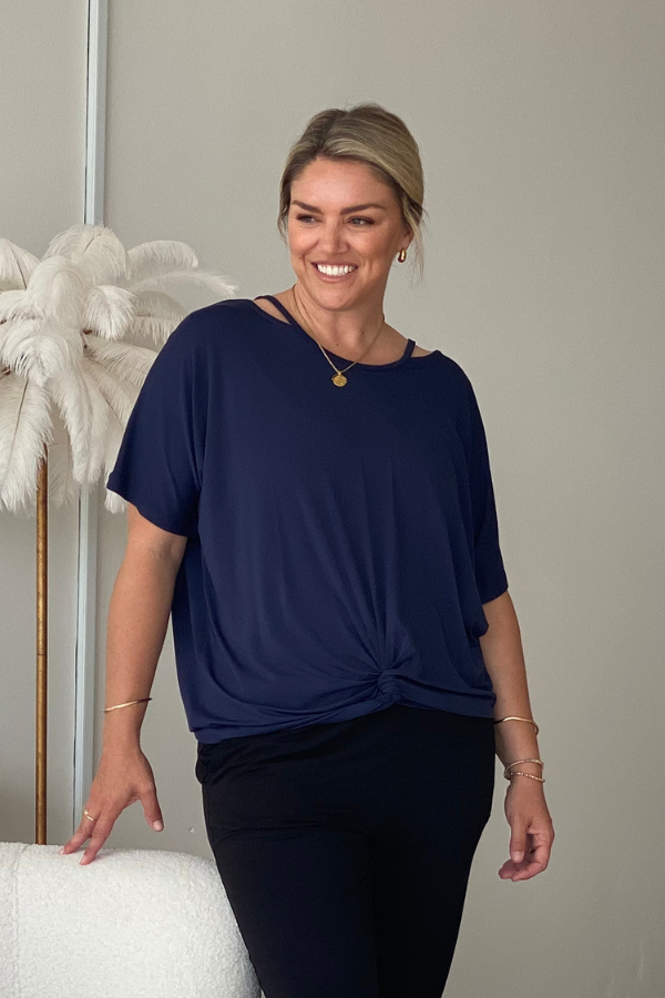 Aria Bamboo Knot Front Top - Navy