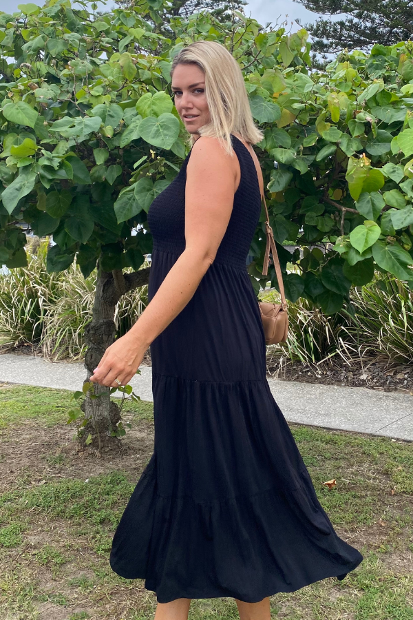 IVY ONE SHOULDER BAMBOO DRESS - BLACK