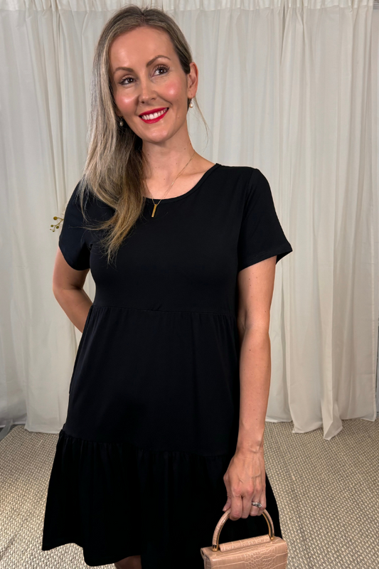 Kayla Short Sleeve Bamboo Dress - Black