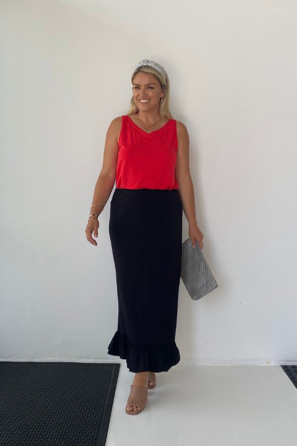 Phoebe Maxi Frill Skirt - Black