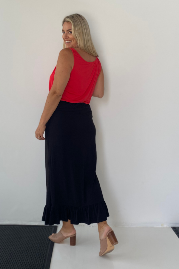 Phoebe Maxi Frill Skirt - Black
