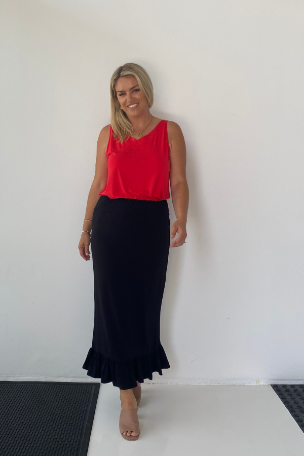 Phoebe Maxi Frill Skirt - Black