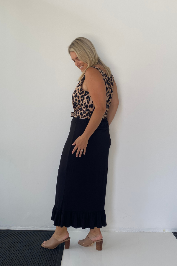 Phoebe Maxi Frill Skirt - Black