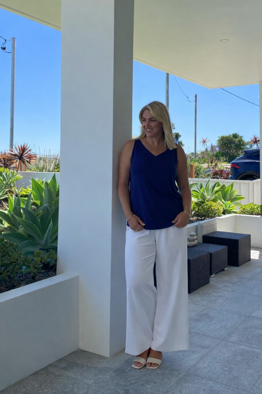 Alexa Bamboo Wide Leg Pant - White