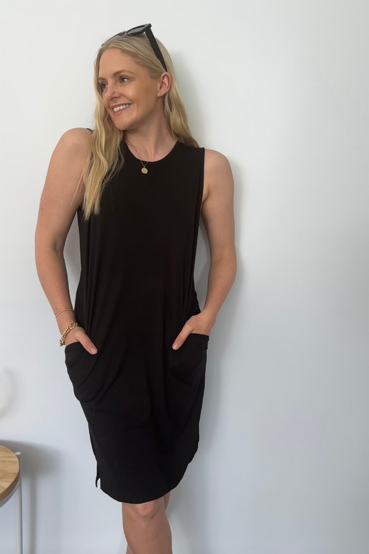 Athena Bamboo Mini Dress - Black