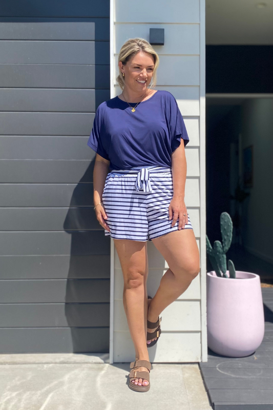 Tiffany Bamboo Shorts - Santorini Stripe