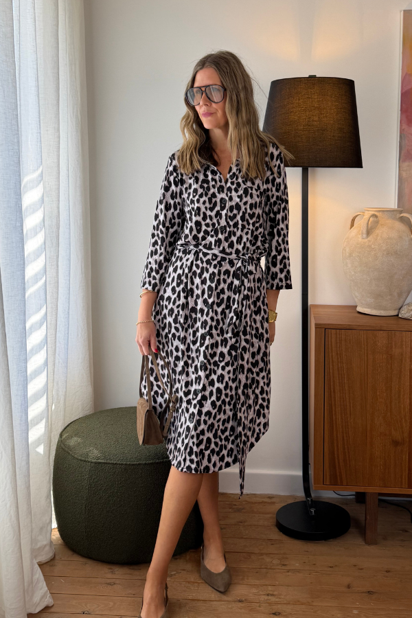 Tyla Bamboo Shirt Dress - Grey Leopard