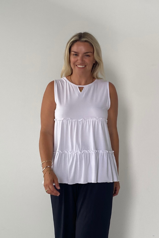 Zoe Bamboo Tiered Top - White