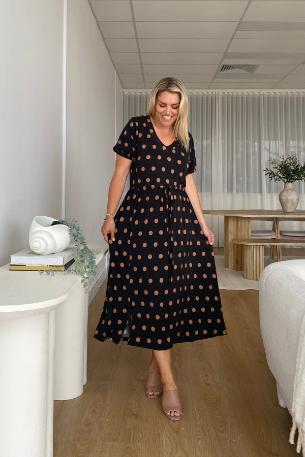 Zia Bamboo Dress -  Black with Tan Spot