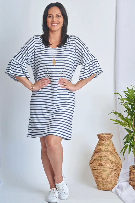 Fotini Bamboo Shift Dress - Navy Stripe