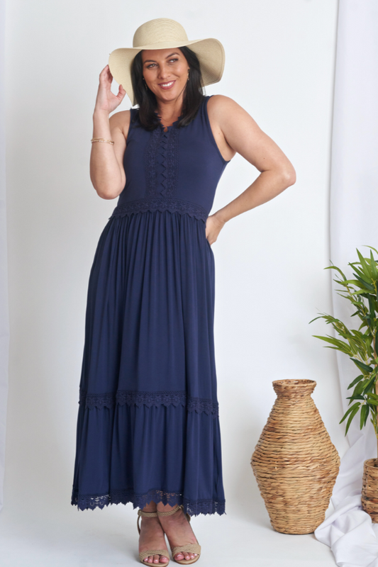 Evangeline Maxi Lace Dress - Navy