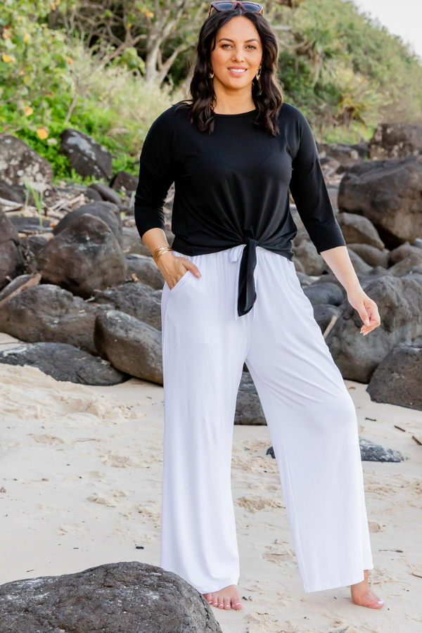 Alexa Bamboo Wide Leg Pant - White