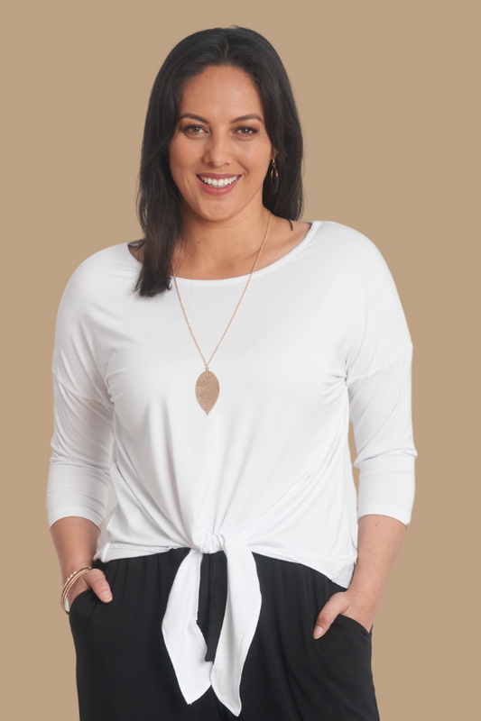 Zina Tie Front Top - White