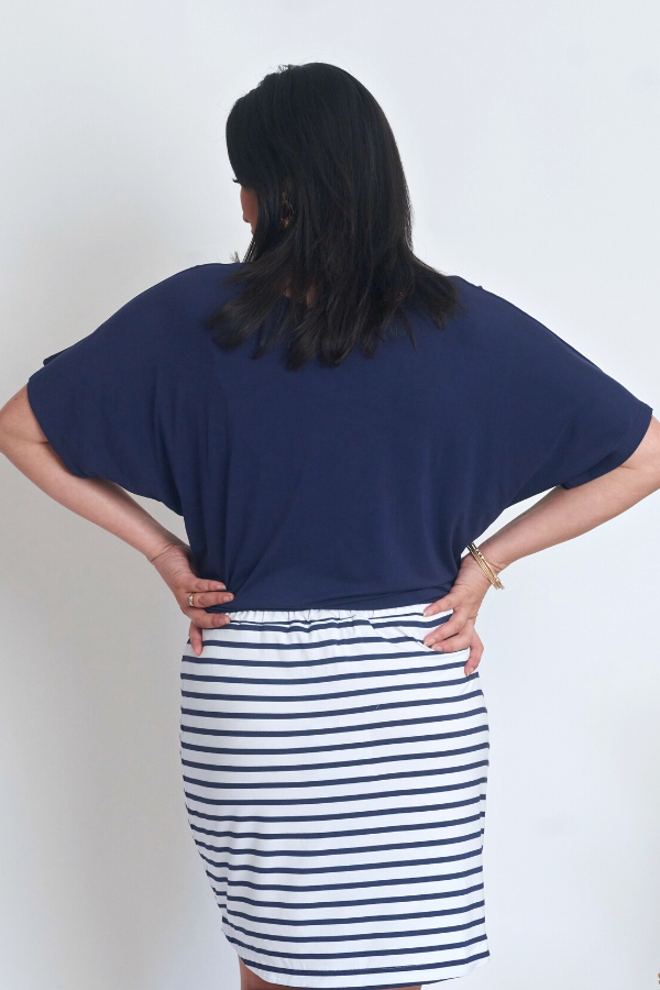 Back view of Chloe Bamboo Short Sleeve Top in navy