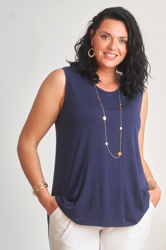 Maria V-Neck Sleeveless Top - Navy