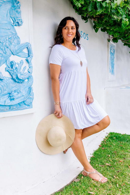 Kayla Short Sleeve Tiered Dress - White