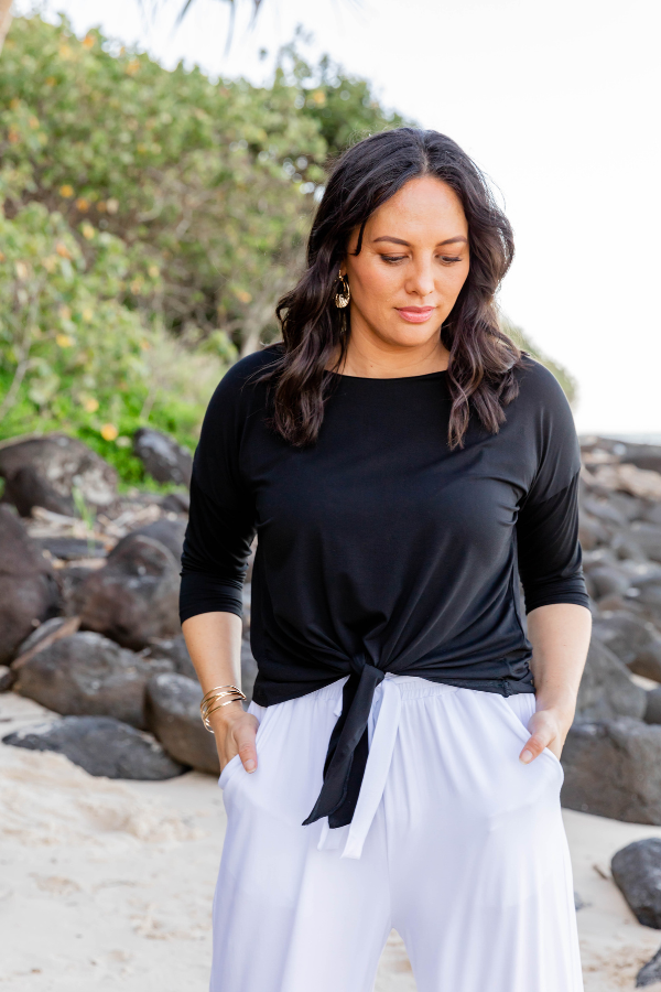 Zina Tie Front Top - Black