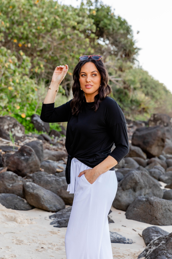 Zina Tie Front Top - Black